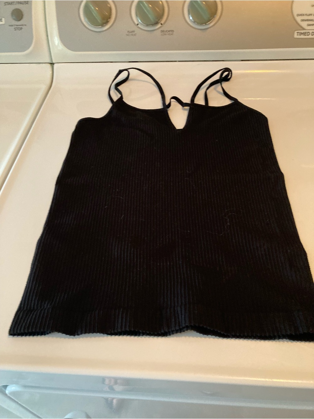 Free People Black Ribbed Double-Strap V-Notch Cami Size M/L